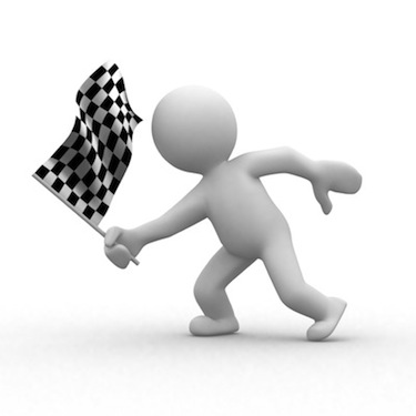 3d human with checkered flag at motion